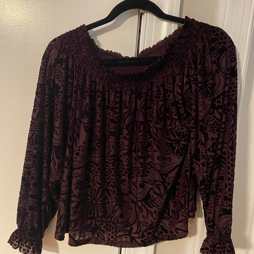 Free People Purple Velvet Off the Shoulder Top